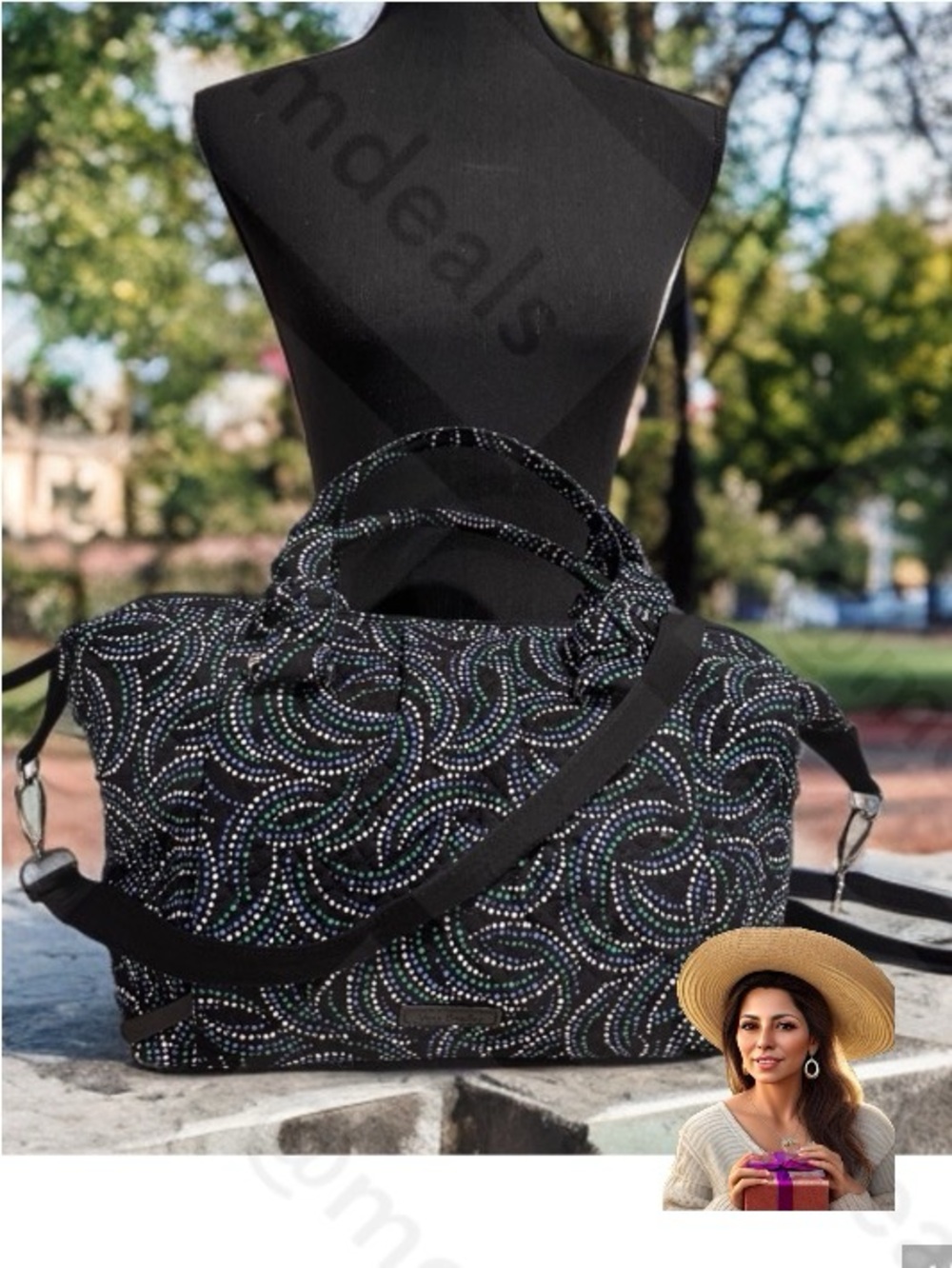 Vera Bradley Perfect Companion Satchel Handbag Adjustable Shoulder Strap Black - Picture 1 of 17